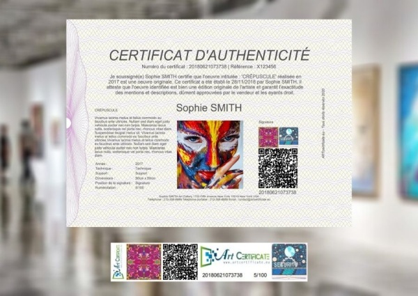 Certificate of authenticity COA for artistwork