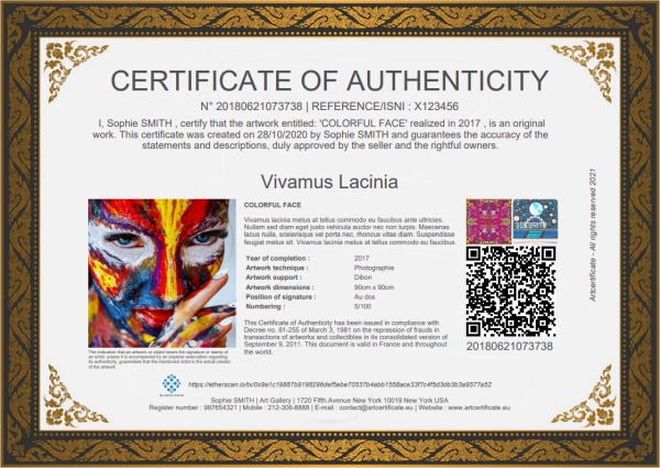 Certificate of authenticity COA blockchain for artwork